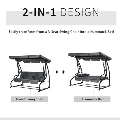Outsunny 3-Seat Steel Outdoor Canopy Porch Swing with Cushions and Pillows, Light Brown