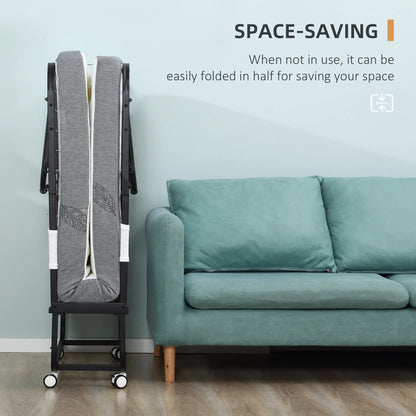 HOMCOM Folding Bed with 4" Mattress, Portable Foldable Guest Bed with Wheels