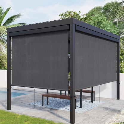 Vicllax Outdoor Patio Blinds Sun Shades Spring Roller Shade with Valance for Patio, Gray, 8'Wx8'H