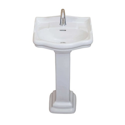 Fine Fixtures Roosevelt Pedestal Sink - 18 Inch Vitreous China Ceramic Pedestal Sink - Single Faucet Hole Sink in White