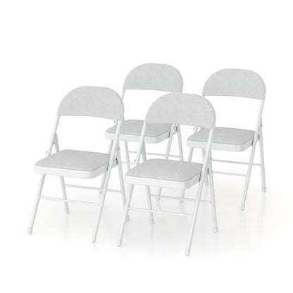 VECELO Set of 4 Folding Chairs, Fabric Dining Chair Set with Padded Cushion and Back, Indoor Outdoor Upholstered Seat with Metal Frame for Home Office Events Wedding Party, Orange