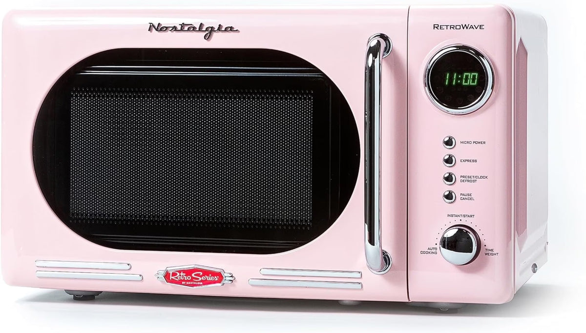 Nostalgia Retro Microwave for Countertop 0.7 cu ft Vintage Microwave, Pink