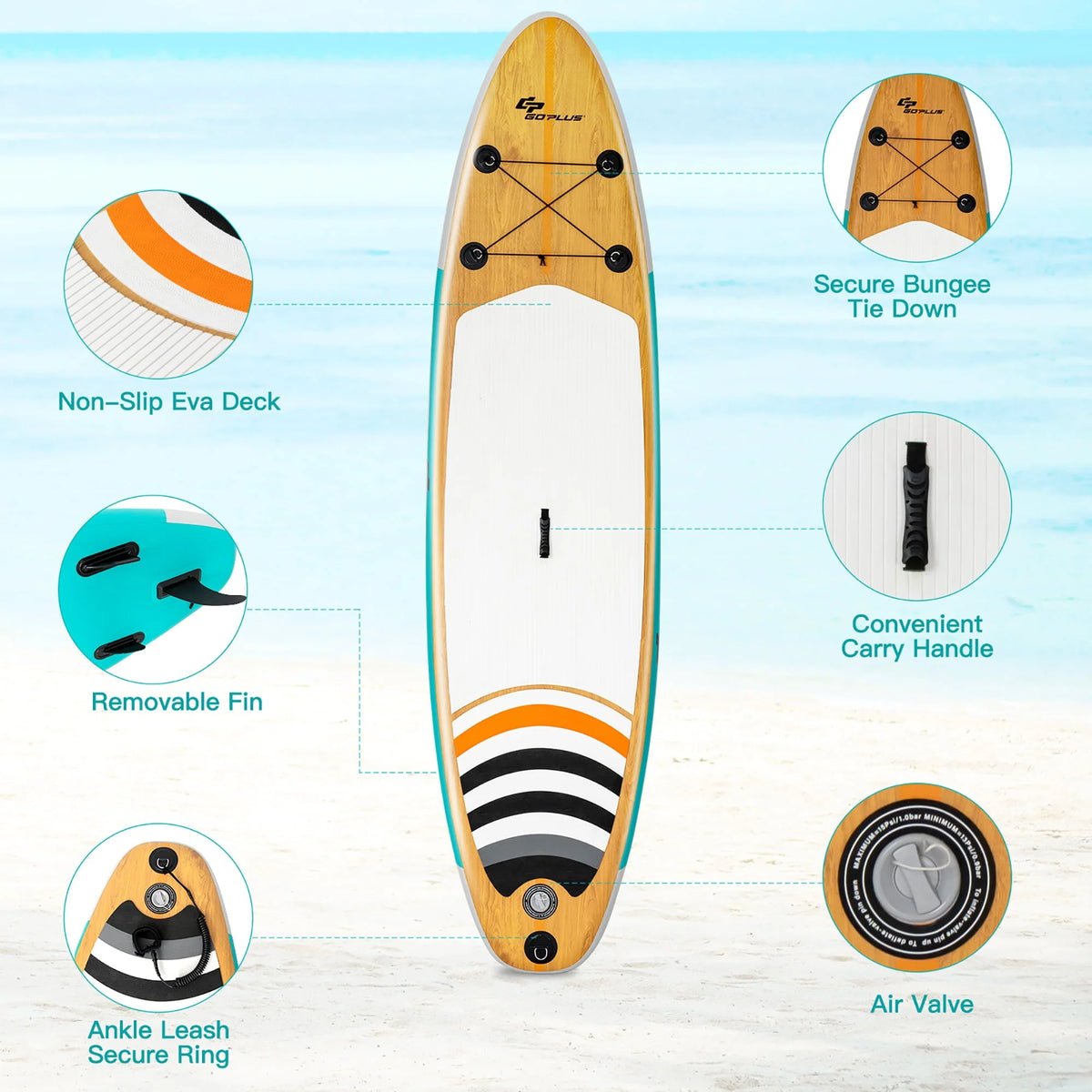 Goplus 11' Inflatable Stand Up Paddle Surfboard W/Bag Aluminum Paddle Pump