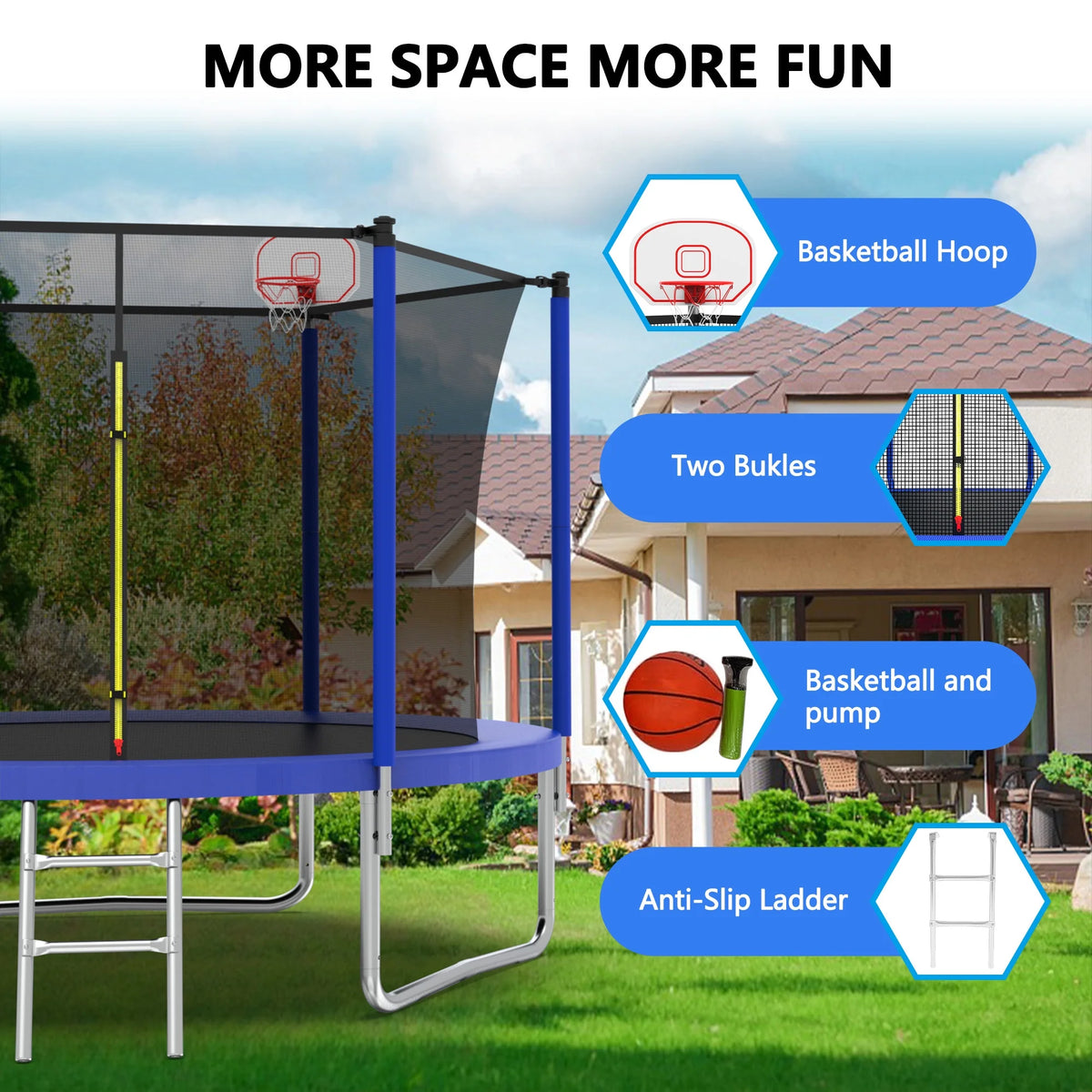 Alvantor 8Ft Kids Trampoline Round Trampolines with Basketball Hoop & Enclosure Net, Age 3-10 Blue