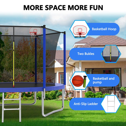Alvantor 8Ft Kids Trampoline Round Trampolines with Basketball Hoop & Enclosure Net, Age 3-10 Blue