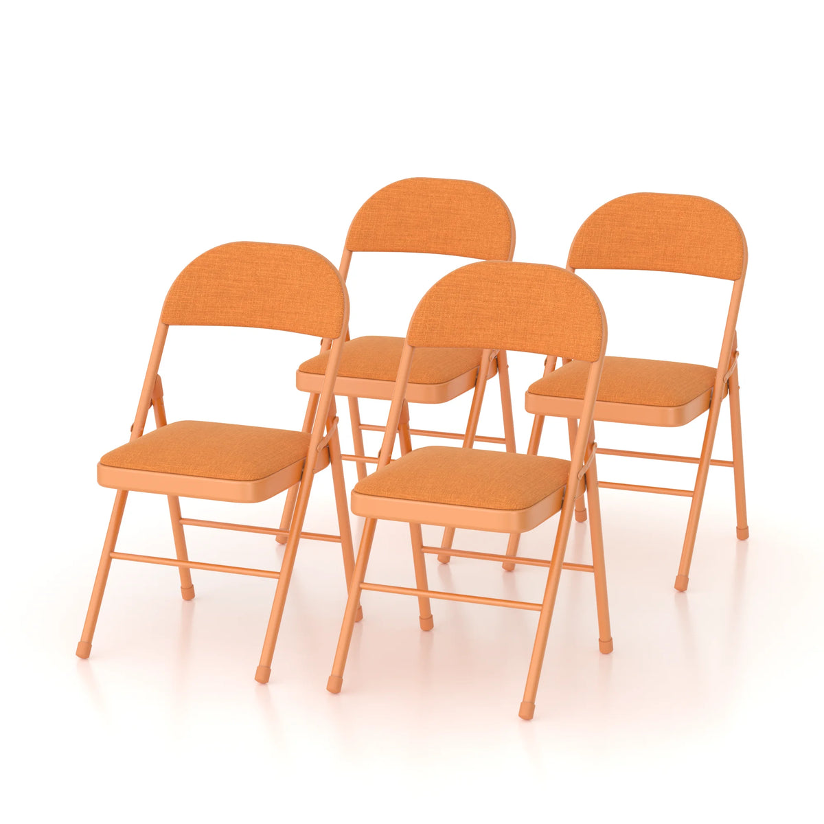 VECELO Set of 4 Folding Chairs, Fabric Dining Chair Set with Padded Cushion and Back, Indoor Outdoor Upholstered Seat with Metal Frame for Home Office Events Wedding Party, Orange