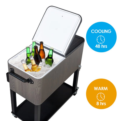 BNSPLY 80 Quart Outdoor Cooler Cart Rolling Ice Chest Cooler Cart, Portable Patio Cooler with Bottle Opener, Handles and Drainage, Standing Cooler for Patio Party, Camping and BBQ, Mint Green