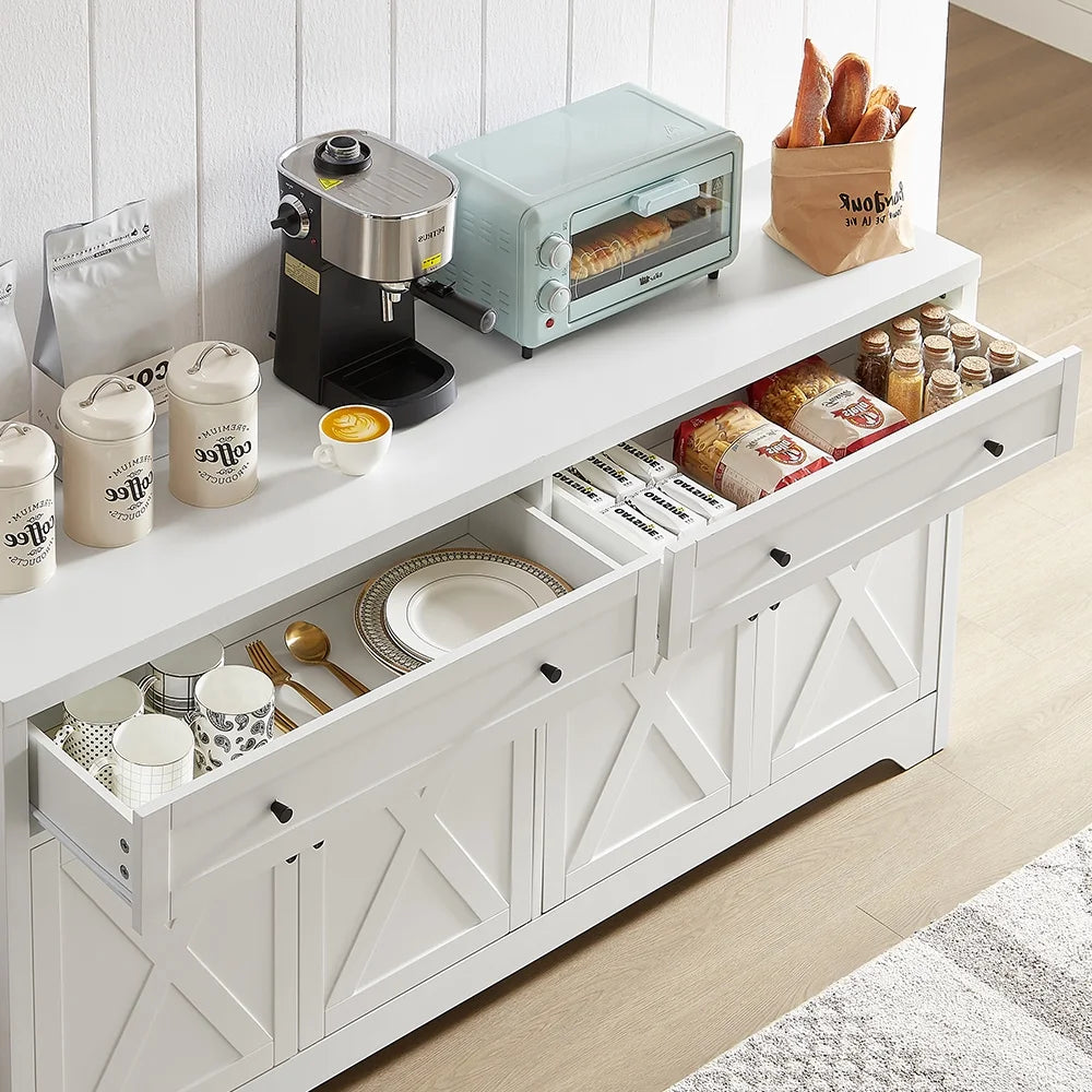TrumanPick 61"H Large Buffet Sideboard Cabinet, TV Cabinet, Kitchen Pantry for Dining Room, Living Room, 61.3''L x 15''W x 29.8''H, White/Walnut