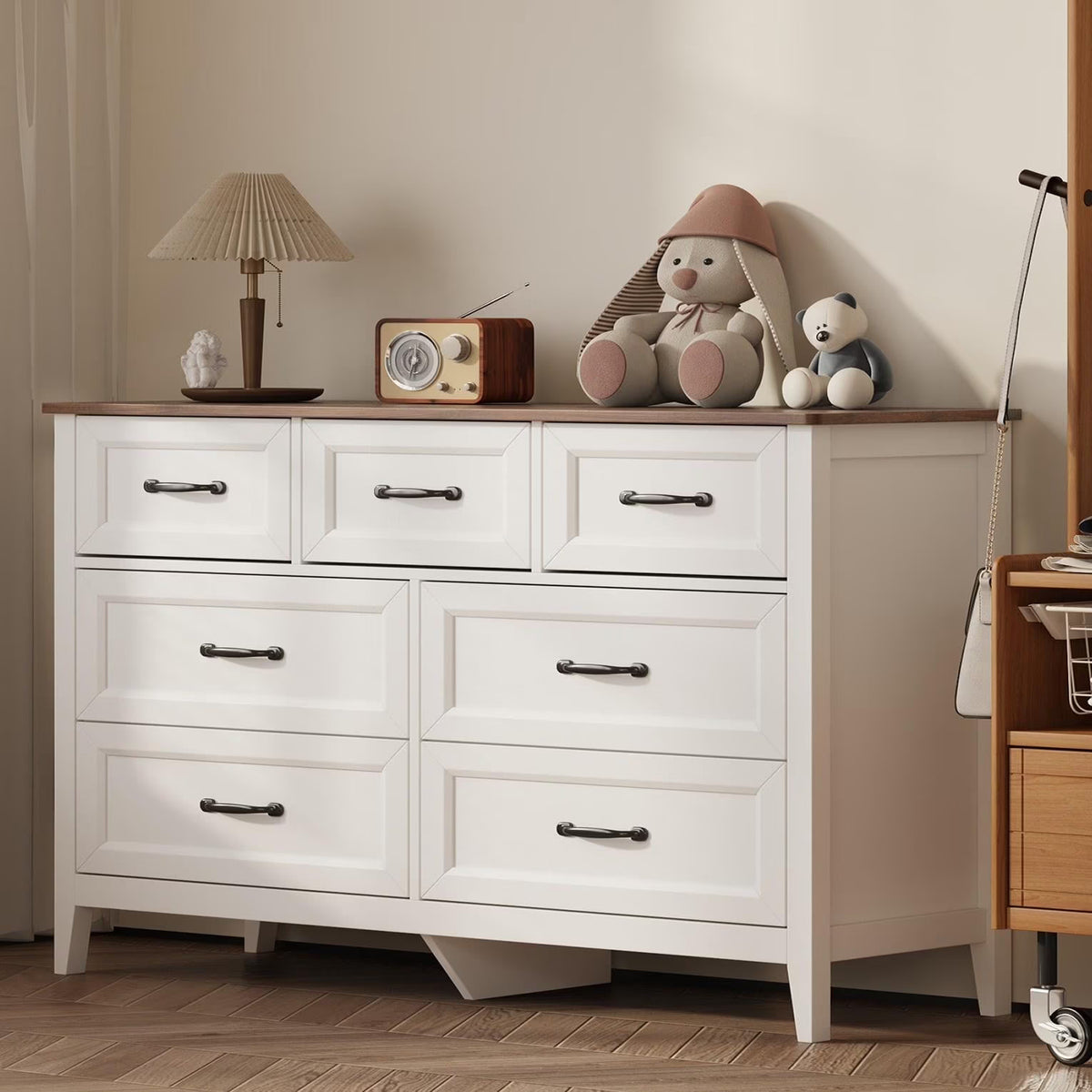 Lofka 47.2" Dresser for Bedroom with 6 Double Drawers, Farmhouse Wood Storage Cabinet with Smooth Metal Handle