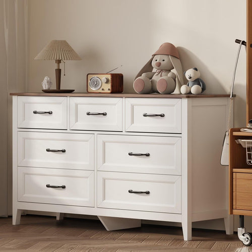 Lofka 47.2" Dresser for Bedroom with 6 Double Drawers, Farmhouse Wood Storage Cabinet with Smooth Metal Handle