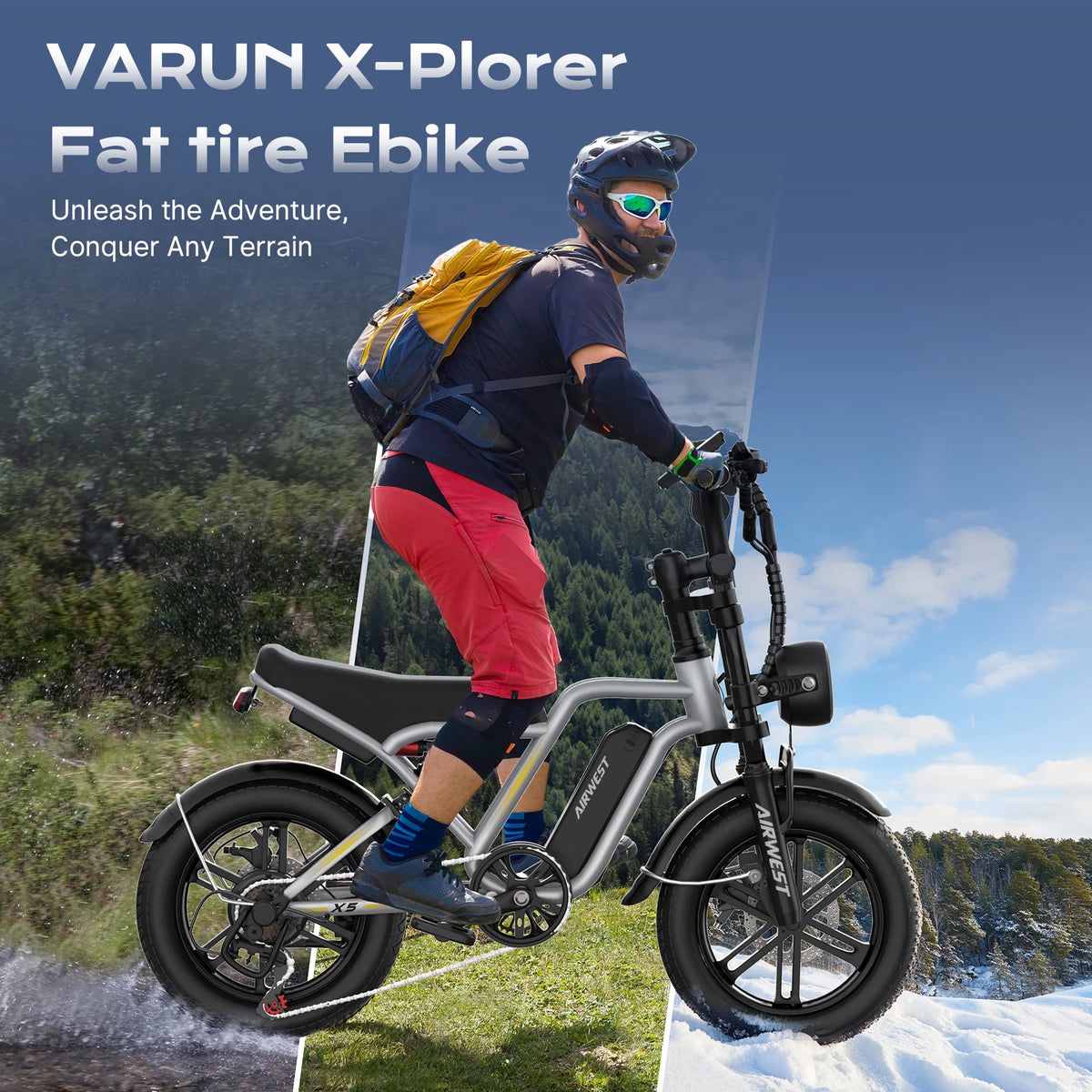 AIRWEST Peak 1000W Electric Bike for Adults - Reaches 25MPH, 65 Miles Long Range, 48V 13Ah Battery, Full Suspension, 7-Speed, 20" Fat Tire Electric Motorcycle Dirt Bike, UL2849