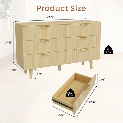 Planntonneo Boho Fluted 6 Drawer Dresser, Wooden Chests for Bedroom