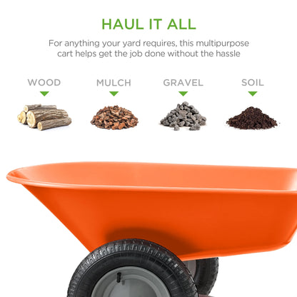 Best Choice Products Dual-Wheel Home Wheelbarrow Yard Garden Cart for Lawn, Construction - Green