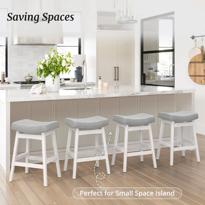 Dycanpo Saddle Seat Counter Height Bar Stools Set of 3 for Kitchen, Dining, 24in, Beige-Fabric