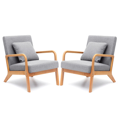 JULY'S SONG Mid Century Modern Accent Chair Set of 2, Linen Upholstered Reading Chairs for Living Room, 25.6" W Fabric Comfy Armchair, Beige