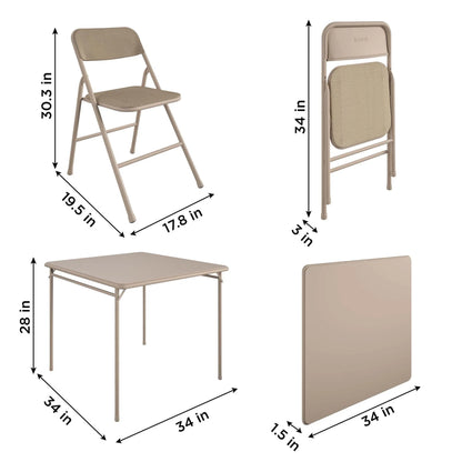 COSCO 5-Piece Folding Dining Set with Card Table and 4 Fabric Padded Chairs, Tan