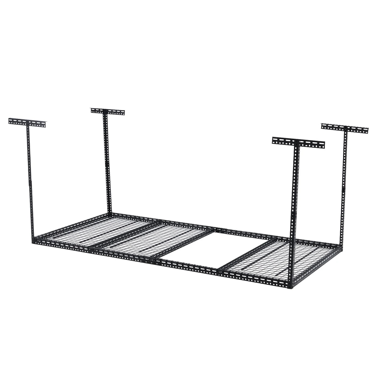 Overhead Garage Storage Rack - Heavy Duty 300kg Capacity, Adjustable 56-100cm Height, 180x120cm Black Steel Shelving with Hooks for Garage Organization