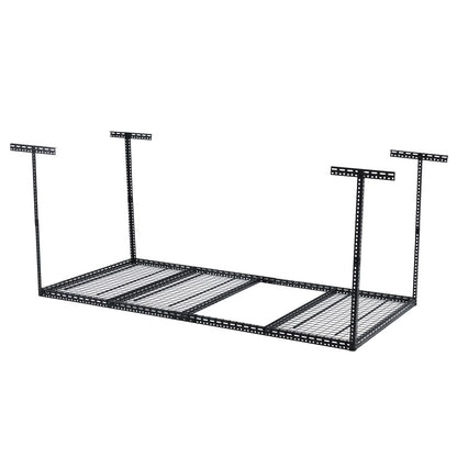 Overhead Garage Storage Rack - Heavy Duty 300kg Capacity, Adjustable 56-100cm Height, 180x120cm Black Steel Shelving with Hooks for Garage Organization