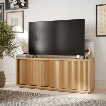 Beautiful Fluted TV Stand for TV��s up to 70�� by Drew Barrymore, Rich Black Finish