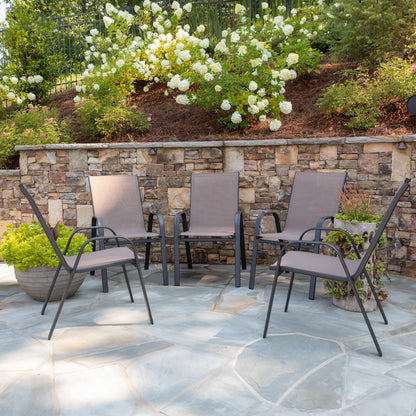 BizChair 5 Pack Black Outdoor Stack Chair with Flex Comfort Material and Metal Frame