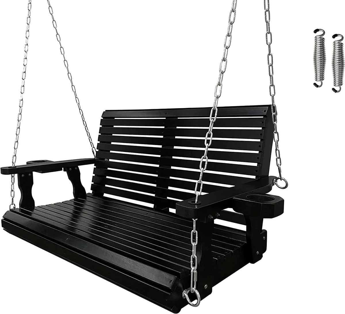 Fortune Candy 3 Person Outdoor Wood Hanging Swing, Heavy Duty 880 lbs Wood Porch Swing, Brown-5ft
