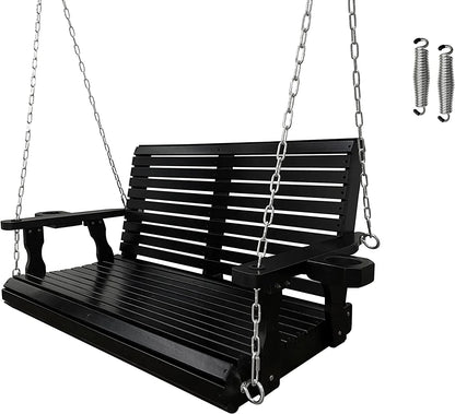 Fortune Candy 3 Person Outdoor Wood Hanging Swing, Heavy Duty 880 lbs Wood Porch Swing, Brown-5ft