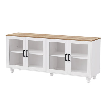 Euroco 110" Entertainment Center Wall Unit Set with Glass Display Cabinets, Adjustable Shelves & Vintage TV Stand for TVs up to 85", Farmhouse Style Media Console with Storage, Gourd Legs