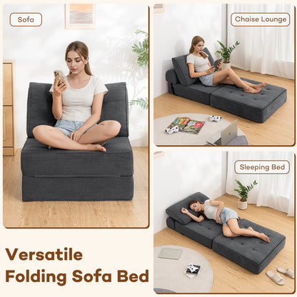 Hommpa Folding Sofa Bed Foldable Couch Bed Convertible Futon Chair with High Density Foam Filling with Pillow for Adult,Comfort chair bed for Living Room Bedroom,Gray,Single