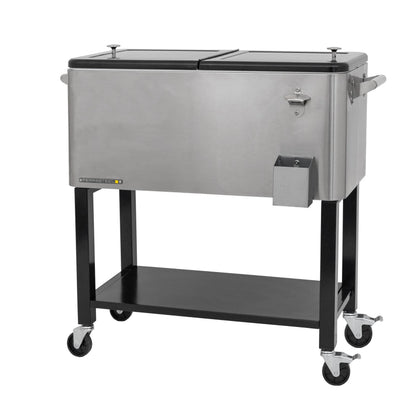 Permasteel 80-Qt Outdoor Steel Patio Cooler with Removable Basin, Rolling Cooler with Wheels, Teal Green