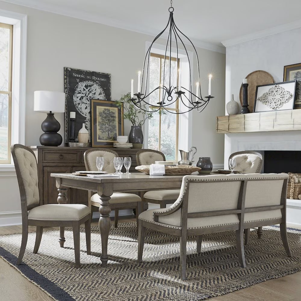 Liberty Furniture Americana Farmhouse Optional 6 Piece Leg Table Set in Dusty Taupe & Black color