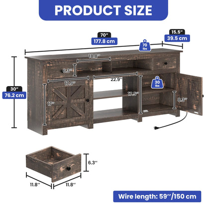 Uforic Farmhouse TV Stand for 75/80 Inch TV, Rustic Entertainment Center with Power Outlet, Storage Drawers, TV Console for Living Room, Oak