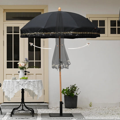 LAGarden 6 Ft Fringe Patio Umbrella with Tassel Jazz Age Wood UPF50+ for Outdoor, Beige with gold tassel,Model: JZ6-01
