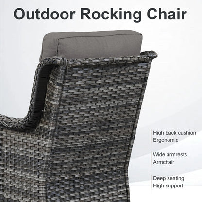 POCASSY Patio Swivel Chairs, Outdoor Wicker Swivel Glider Rocking Chairs with High Back and Thick Cushions for Porch Deck - Set of 2, Beige