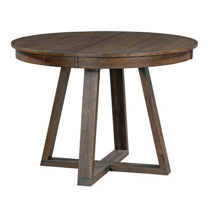 Harper & Bright Designs Round Extendable Dining Table Set for 4, 5 Piece Farmhouse Wood Dining Table Set with 4 Upholstered Dining Chairs, Natural Wood Wash