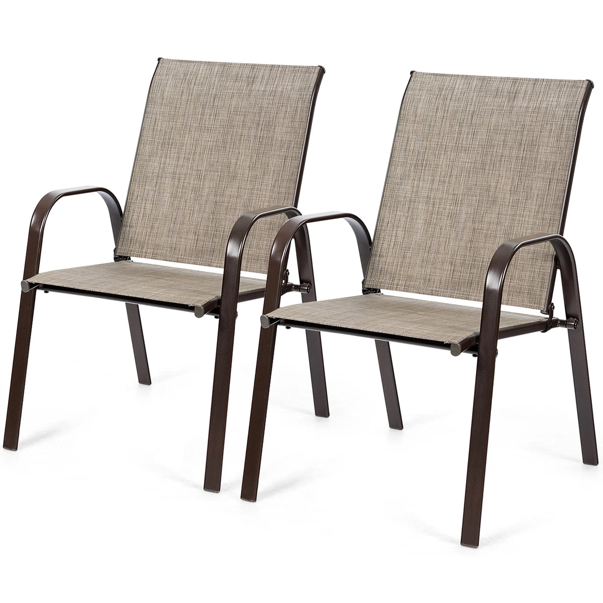 Gymax Set of 4 Patio Chairs Dining Chairs w/ Steel Frame Yard Outdoor Grey