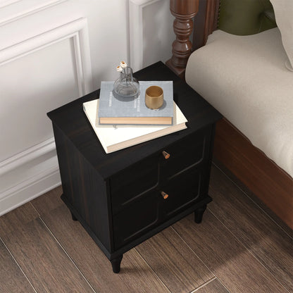 HLR 20" Mid Century Nightstands Set of 2 with Drawers, Wood Bedside Table End Table for Bedroom, Brown