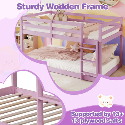 SESSLIFE Bunk Bed Twin Over Twin, Low Floor Bunk Bed with Guard Rails for Dorm, Small Space, No Box Spring Needed(White)