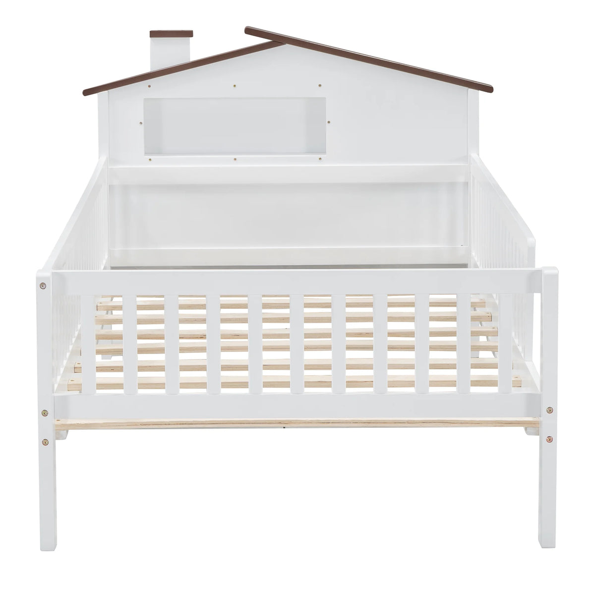 Euroco Wood Twin Size Platform Bed, House Bed with LED Light and Storage, White