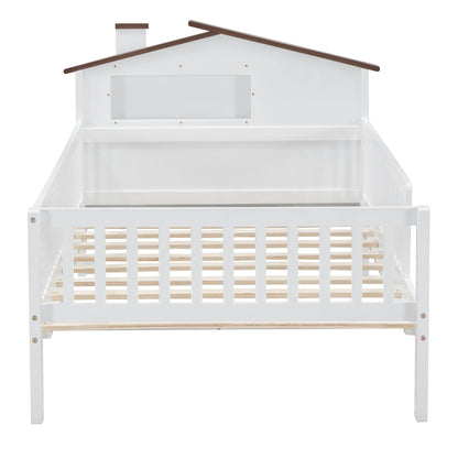 Euroco Wood Twin Size Platform Bed, House Bed with LED Light and Storage, White