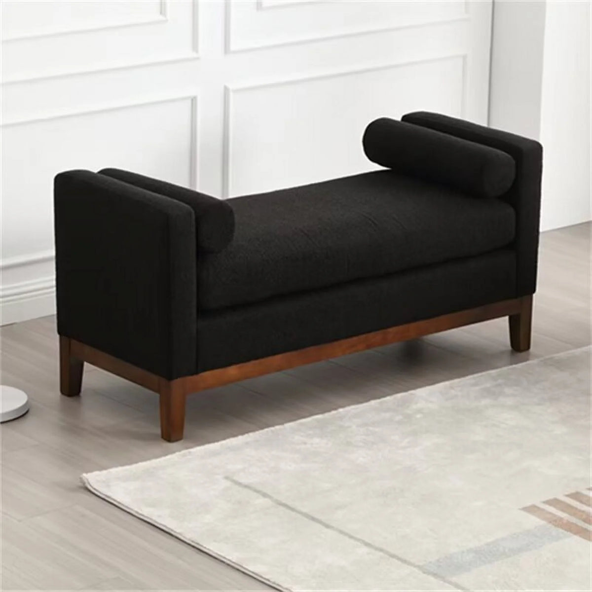 End of Bed Bench, 53.5" Boucle Fabric Upholstered Entryway Bench with Wood Legs & Bolster Pillows, Rolled Arm Cushioned Ottoman Foot Rest Long Stool Window Extra Seating for Bedroom, Ivory