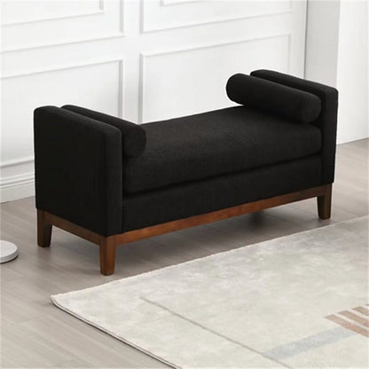 End of Bed Bench, 53.5" Boucle Fabric Upholstered Entryway Bench with Wood Legs & Bolster Pillows, Rolled Arm Cushioned Ottoman Foot Rest Long Stool Window Extra Seating for Bedroom, Ivory