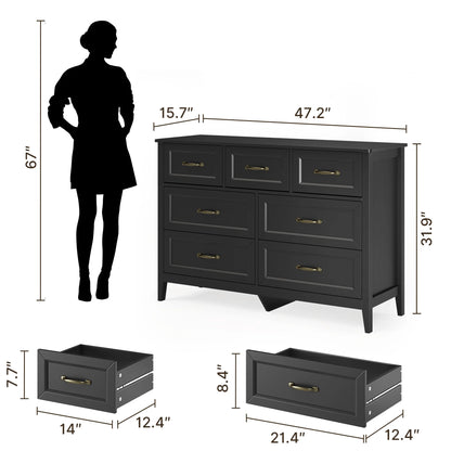 Lofka 47.2" Dresser for Bedroom with 6 Double Drawers, Farmhouse Wood Storage Cabinet with Smooth Metal Handle