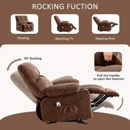 JONPONY Manual Recliner Chair with Heat Therapy and Massage Function, Heavy Duty Reclining Mechanism Massage Chair, Elderly Single Rocker Sofa with Cup Holders for Bedroom Home Theater,Grey
