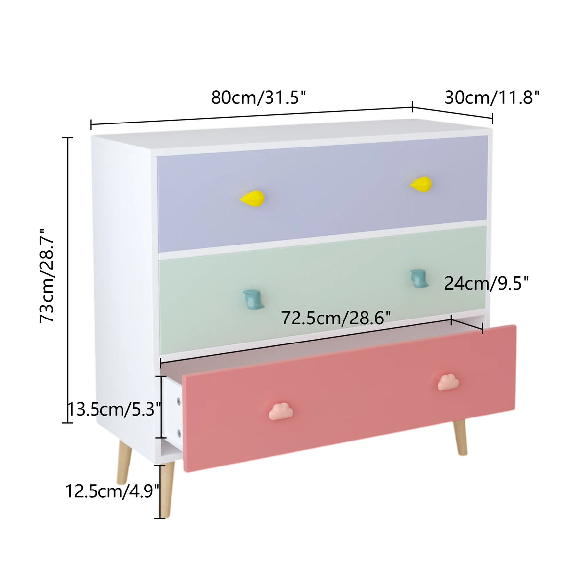 Miniyam Drawer Dresser with Glides & Safety Design for Kids, Colorful