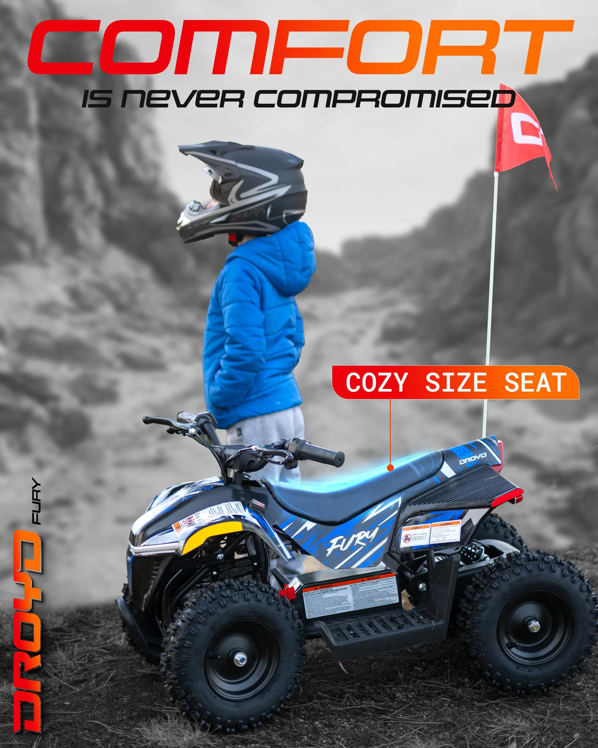 Droyd Fury Electric Youth ATV, 36V 500W Brushless Motor, Dual Suspension, Max Speed 15 mph, Offroad