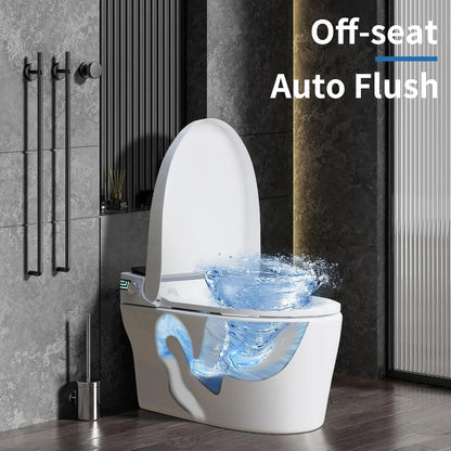 LALAHOO Smart Toilet with Bidet Built in, Auto Open & Close, Elongated Heated seat, Foot Sensor Flush, LED Display, Warm Water Wash, Dryer, Night Light, Black