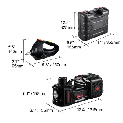 KFFKFF Electric Car Jack, Capacity of 5 Tons/11000 lbs, Integrated Inflator Electric Scissor Jack, 12V Tyre Swap Tool with Electric Torque Wrench & Illuminated LED, Compact Jack Set
