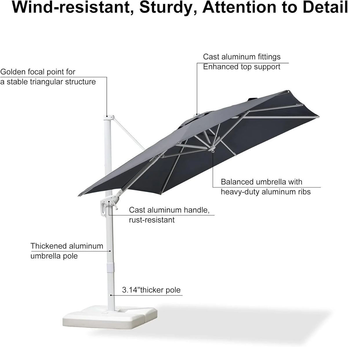 PURPLE LEAF 9 �� 11.5 FT Patio Umbrella White Cantilever Offset Umbrella Rectangle Outdoor Umbrella with 360�� Rotation for Garden Deck Pool, Beige