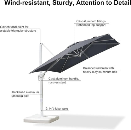 PURPLE LEAF 9 �� 11.5 FT Patio Umbrella White Cantilever Offset Umbrella Rectangle Outdoor Umbrella with 360�� Rotation for Garden Deck Pool, Beige