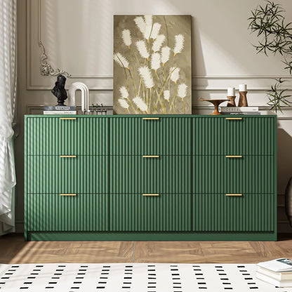 Furniway Fluted Large 9-Drawer Black Dresser